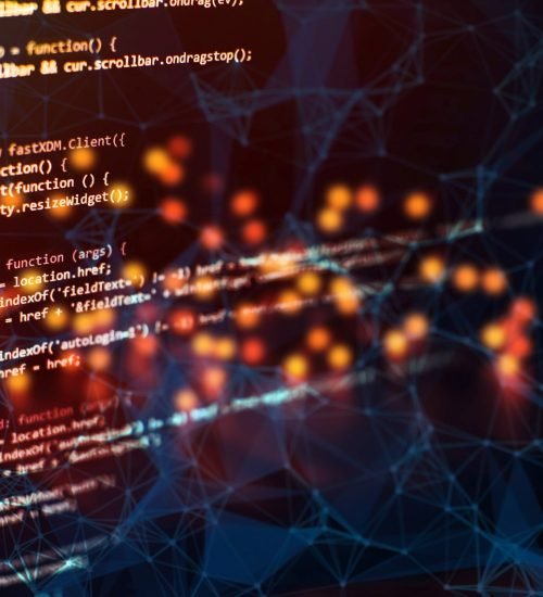 Monitor closeup of function source code.Writing programming functions on laptop. Big data and Internet of things trend.